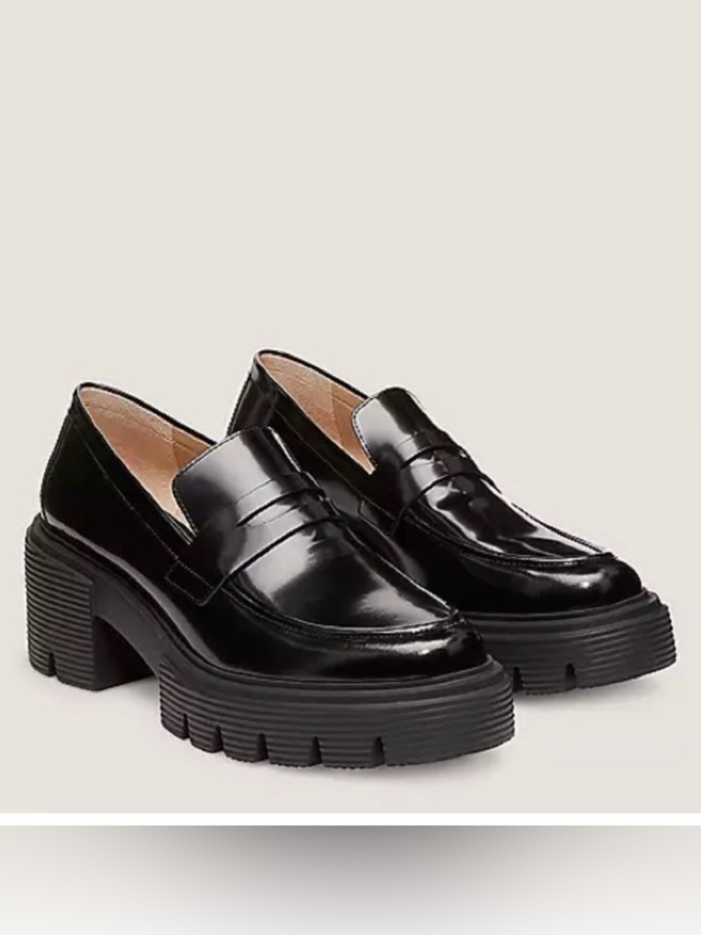 Stuart Weitzman Soho Glossy Black Platform Chunky Loafers